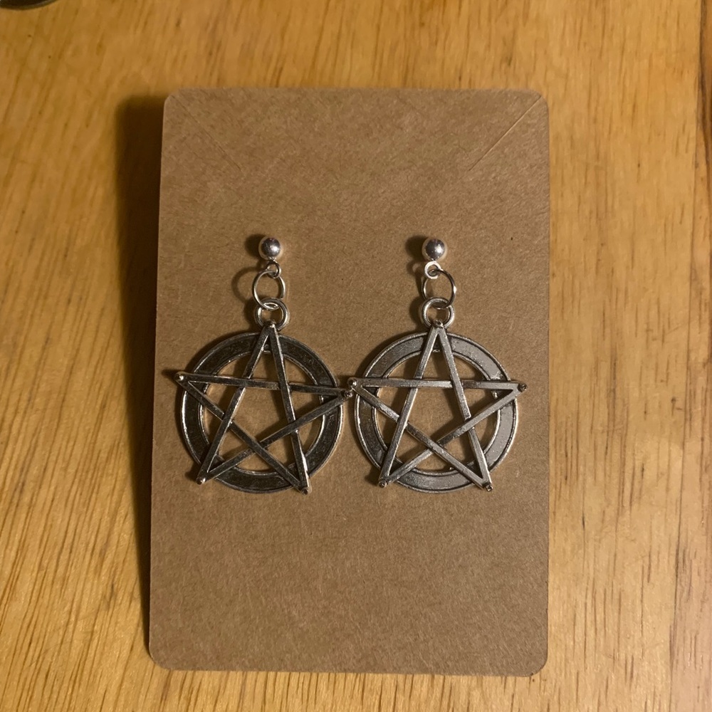 Silver pentagram earrings